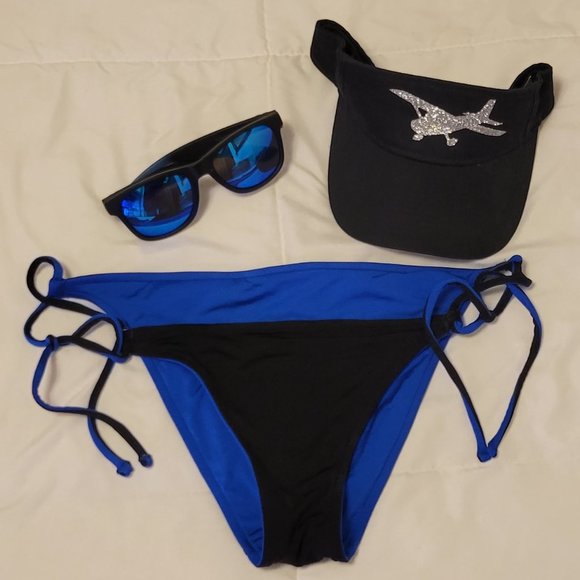 ❣️HP❣️Reversible black & blue tie string bikini bottoms. mix & match Sz:M - Picture 2 of 4